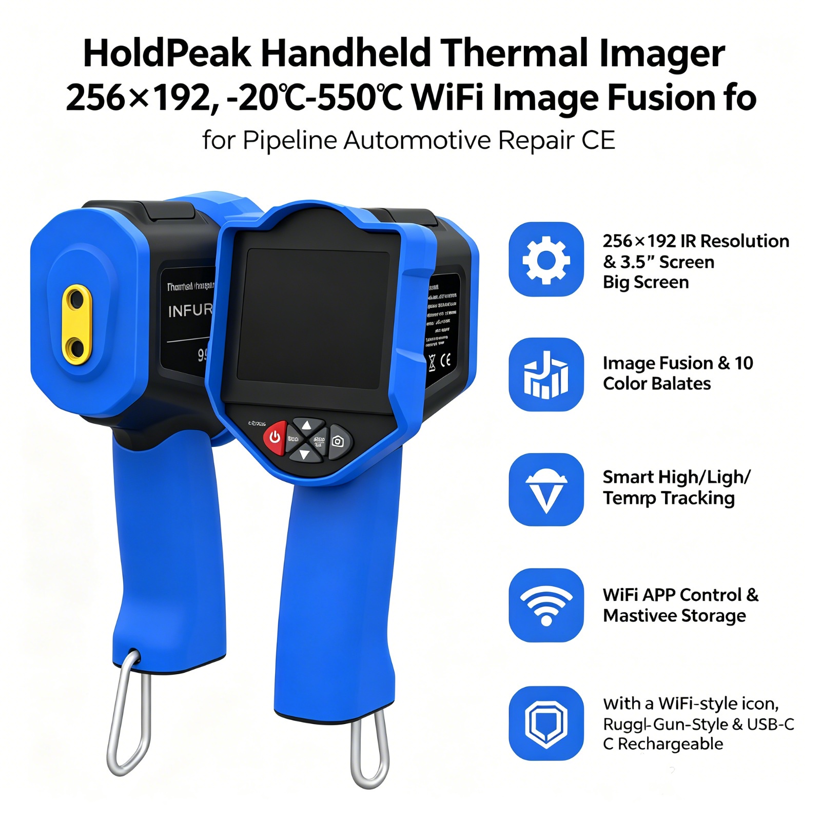 Thermal Imaging Camera 256X192 - กล้องถ่ายภาพความร้อน HoldPeak, ความละเอียด 256x192 IR, หน้าจอขนาด